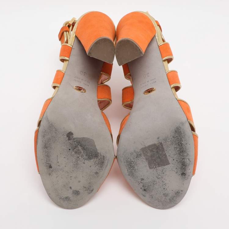 Pre Owned Sergio Rossi Orange Suede Strappy Slingback Sandals Size 38