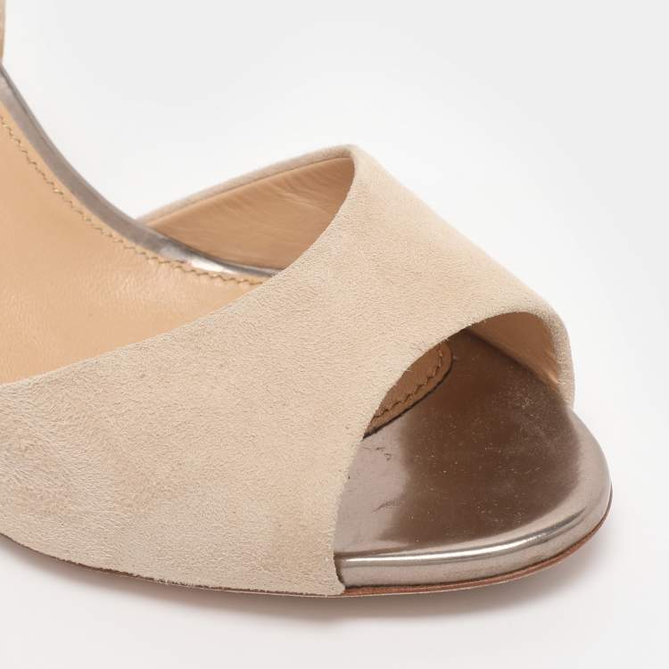 Pre Owned Sergio Rossi Beige Leather and Suede Ankle Strap Sandals Size 38.5