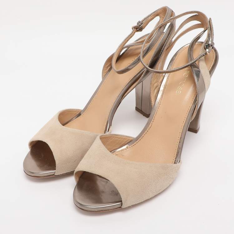 Pre Owned Sergio Rossi Beige Leather and Suede Ankle Strap Sandals Size 38.5