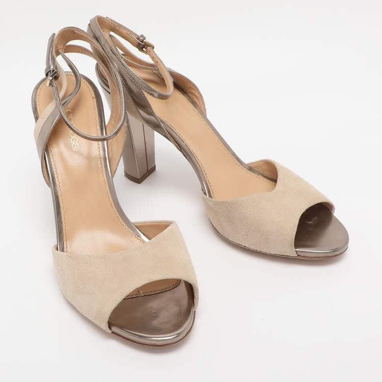 Pre Owned Sergio Rossi Beige Leather and Suede Ankle Strap Sandals Size 38.5