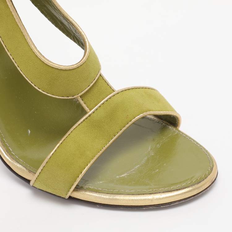 Pre Owned Sergio Rossi Green Suede Ankle Strap Sandals Size 38