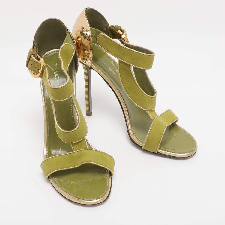 Pre Owned Sergio Rossi Green Suede Ankle Strap Sandals Size 38