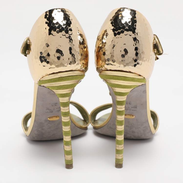 Pre Owned Sergio Rossi Green Suede Ankle Strap Sandals Size 38