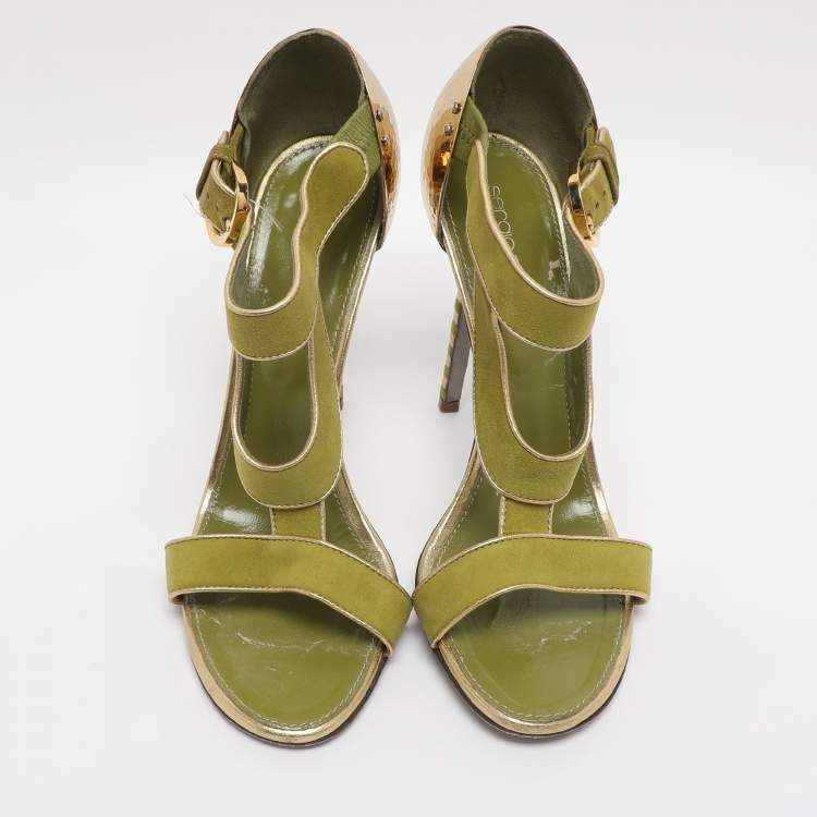Pre Owned Sergio Rossi Green Suede Ankle Strap Sandals Size 38