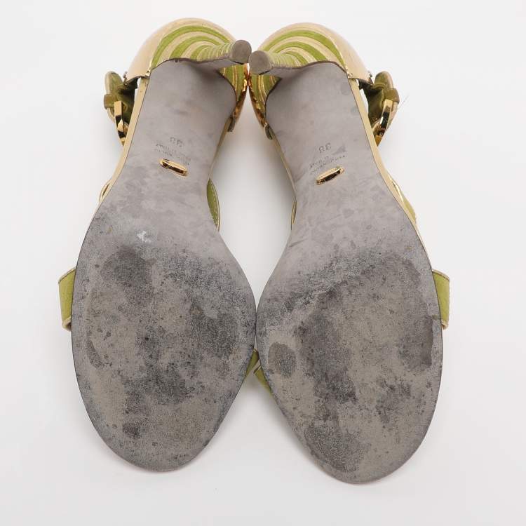 Pre Owned Sergio Rossi Green Suede Ankle Strap Sandals Size 38