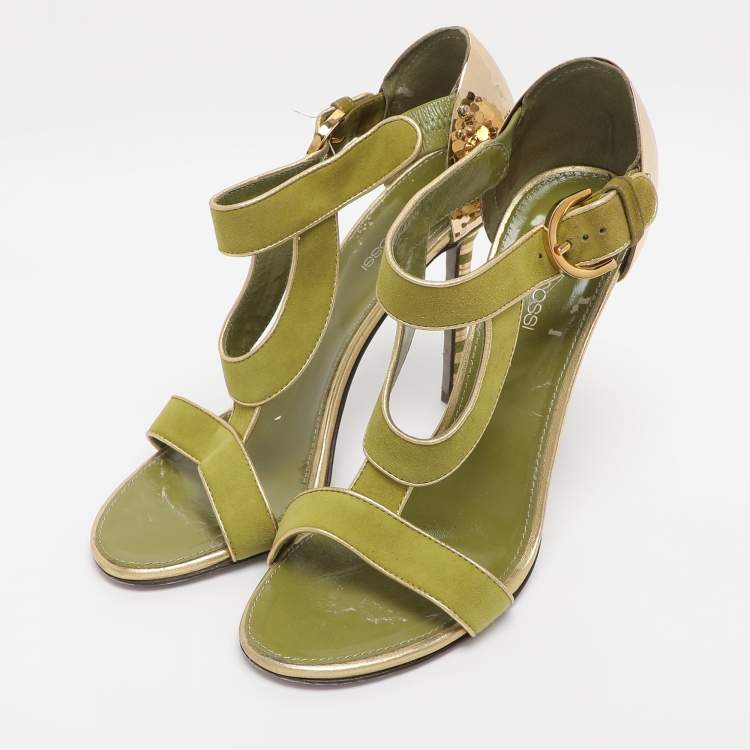Pre Owned Sergio Rossi Green Suede Ankle Strap Sandals Size 38