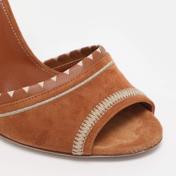 Pre Owned Sergio Rossi Brown Suede Ankle Strap Sandals Size 38