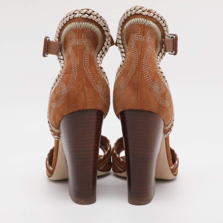 Pre Owned Sergio Rossi Brown Suede Ankle Strap Sandals Size 38