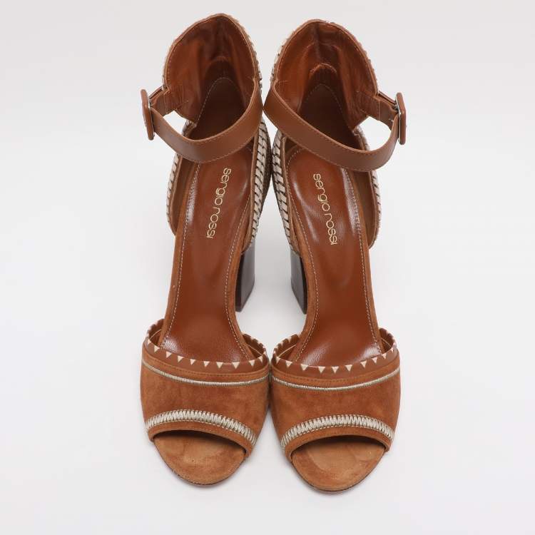 Pre Owned Sergio Rossi Brown Suede Ankle Strap Sandals Size 38