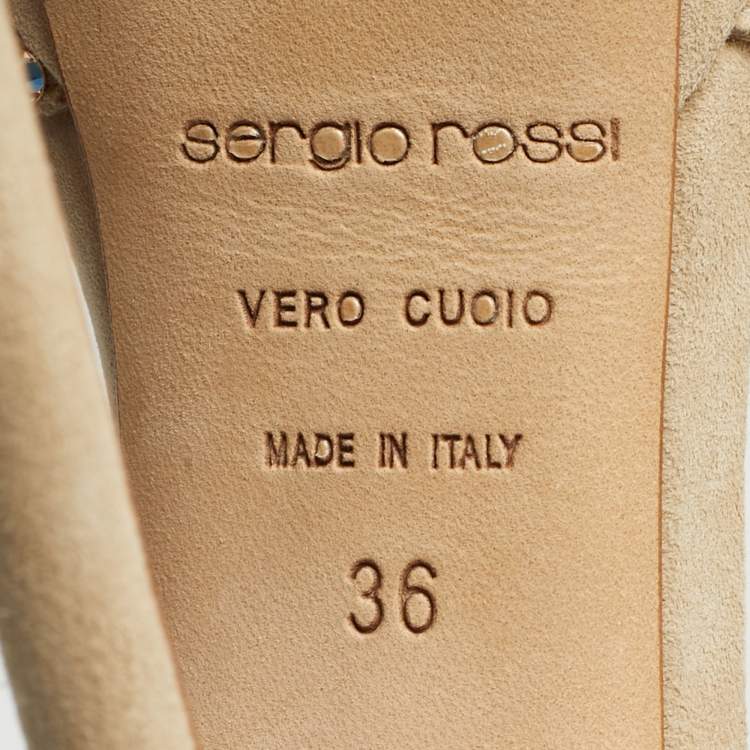 Pre Owned Sergio Rossi Grey Suede Embellished Strappy Scalloped Platform Sandals Size 36