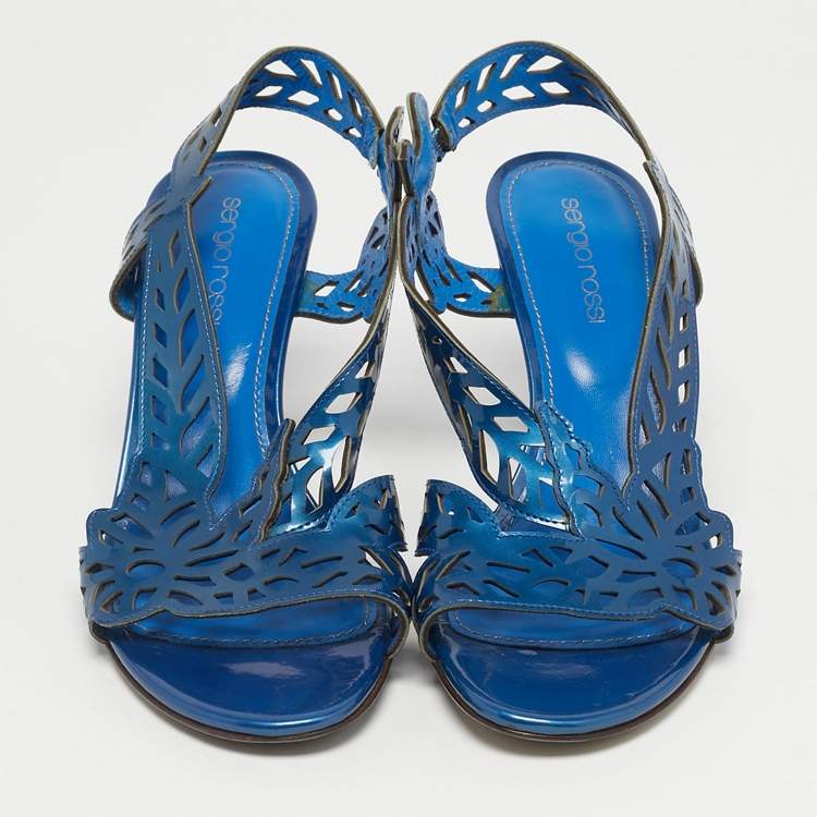 Pre Owned Sergio Rossi Blue Laser Cut Leather Slingback Sandals Size  36.5