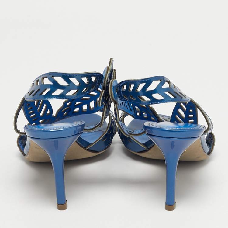 Pre Owned Sergio Rossi Blue Laser Cut Leather Slingback Sandals Size  36.5