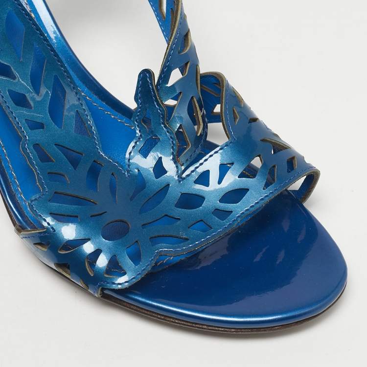 Pre Owned Sergio Rossi Blue Laser Cut Leather Slingback Sandals Size  36.5