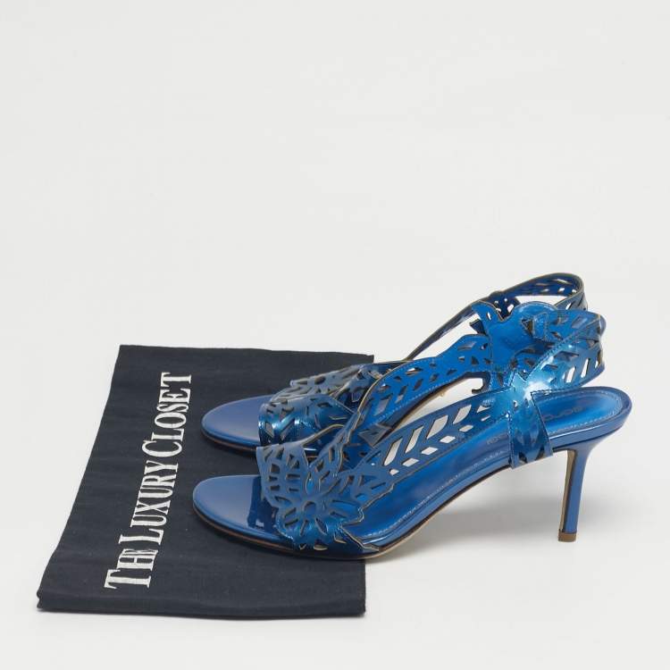 Pre Owned Sergio Rossi Blue Laser Cut Leather Slingback Sandals Size  36.5