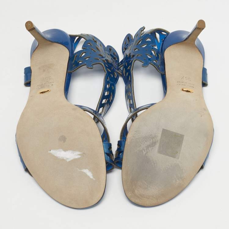 Pre Owned Sergio Rossi Blue Laser Cut Leather Slingback Sandals Size  36.5