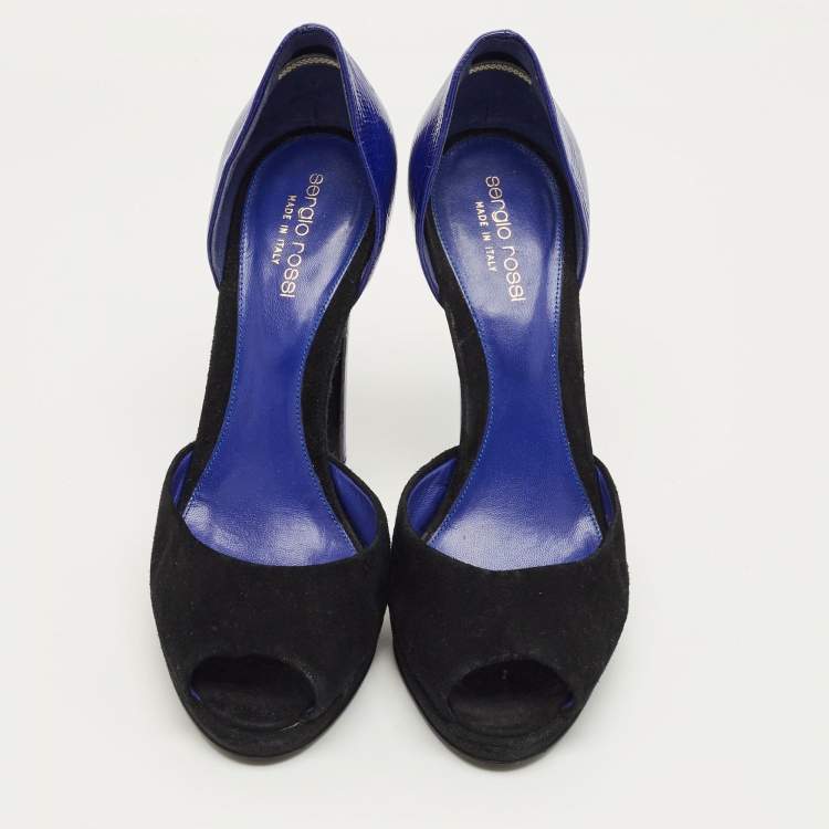 Pre Owned Sergio Rossi Blue/Navy Blue Suede and Leather Cut Out Pumps Size 38