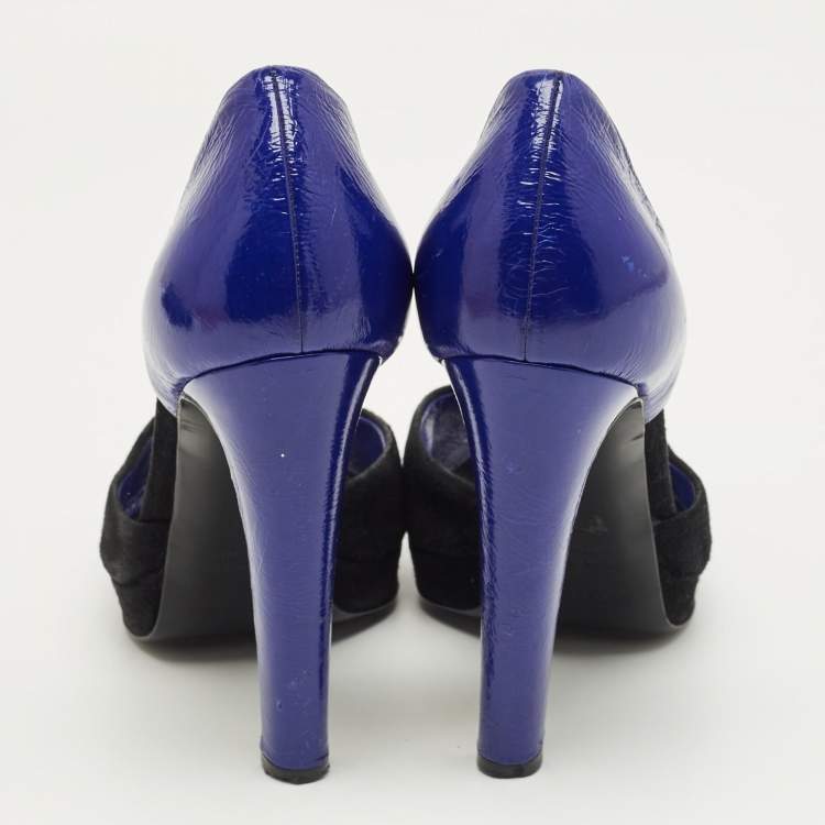 Pre Owned Sergio Rossi Blue/Navy Blue Suede and Leather Cut Out Pumps Size 38