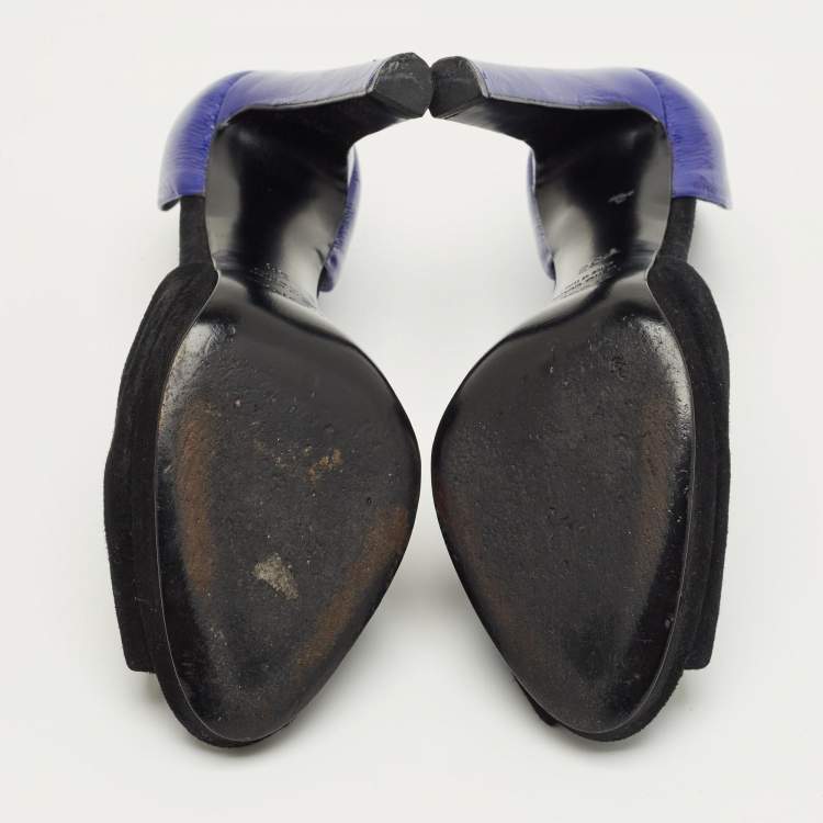 Pre Owned Sergio Rossi Blue/Navy Blue Suede and Leather Cut Out Pumps Size 38