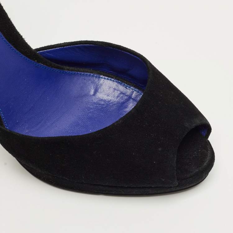 Pre Owned Sergio Rossi Blue/Navy Blue Suede and Leather Cut Out Pumps Size 38