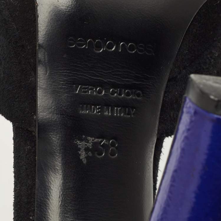 Pre Owned Sergio Rossi Blue/Navy Blue Suede and Leather Cut Out Pumps Size 38