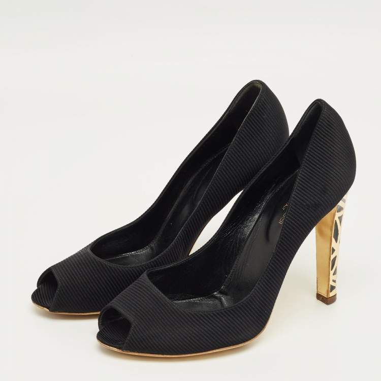 مملوكة مسبقًا Sergio Rossi Black Fabric Peep Toe Pumps Size 41