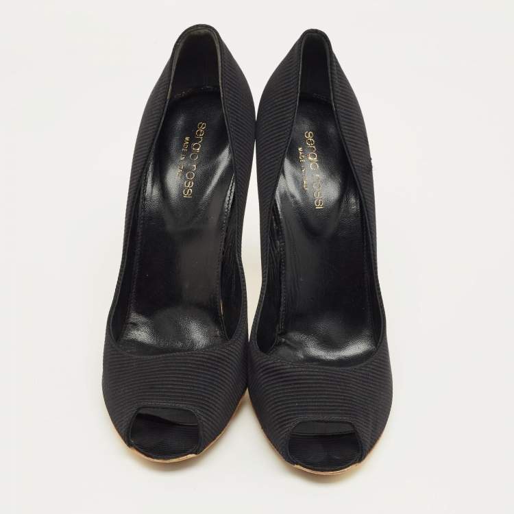 مملوكة مسبقًا Sergio Rossi Black Fabric Peep Toe Pumps Size 41