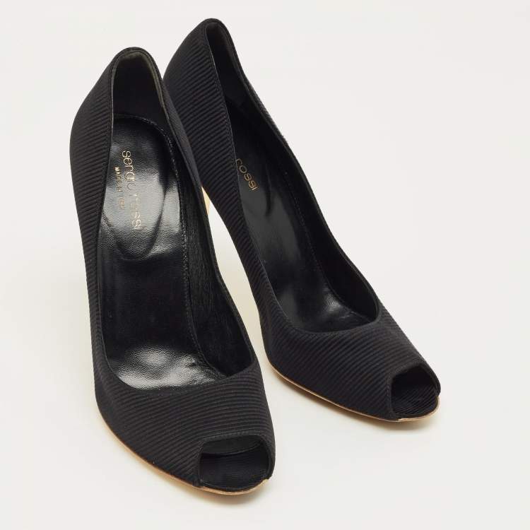 مملوكة مسبقًا Sergio Rossi Black Fabric Peep Toe Pumps Size 41