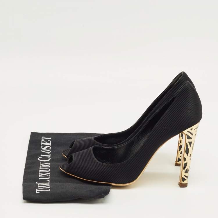 مملوكة مسبقًا Sergio Rossi Black Fabric Peep Toe Pumps Size 41