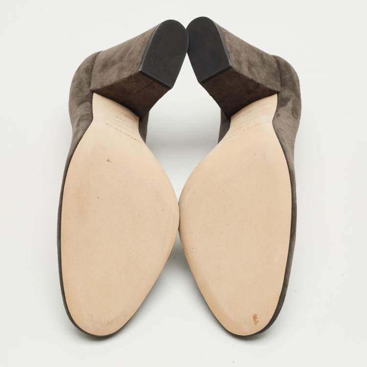 Pre Owned Sergio Rossi Grey Suede Block Heel Pumps Size 39.5