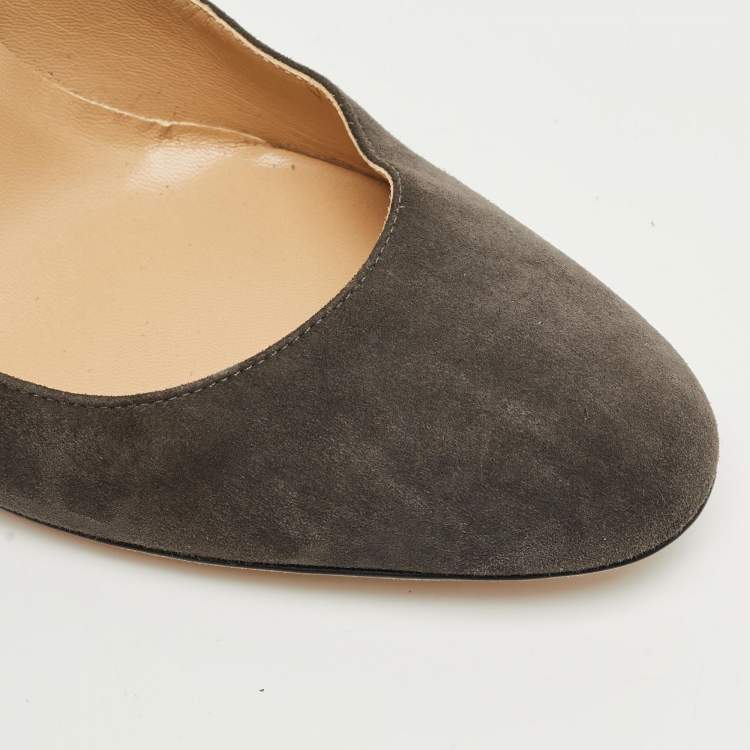 Pre Owned Sergio Rossi Grey Suede Block Heel Pumps Size 39.5