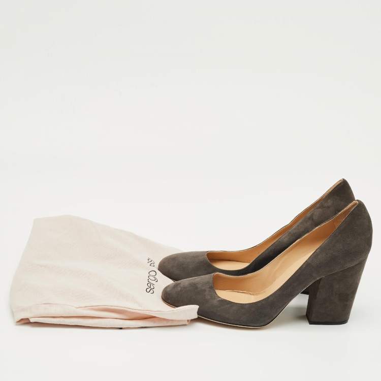 Pre Owned Sergio Rossi Grey Suede Block Heel Pumps Size 39.5