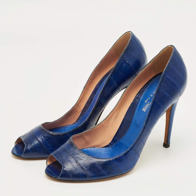 Pre Owned Sergio Rossi Blue  Eel Leather Round Toe Pumps Size 40