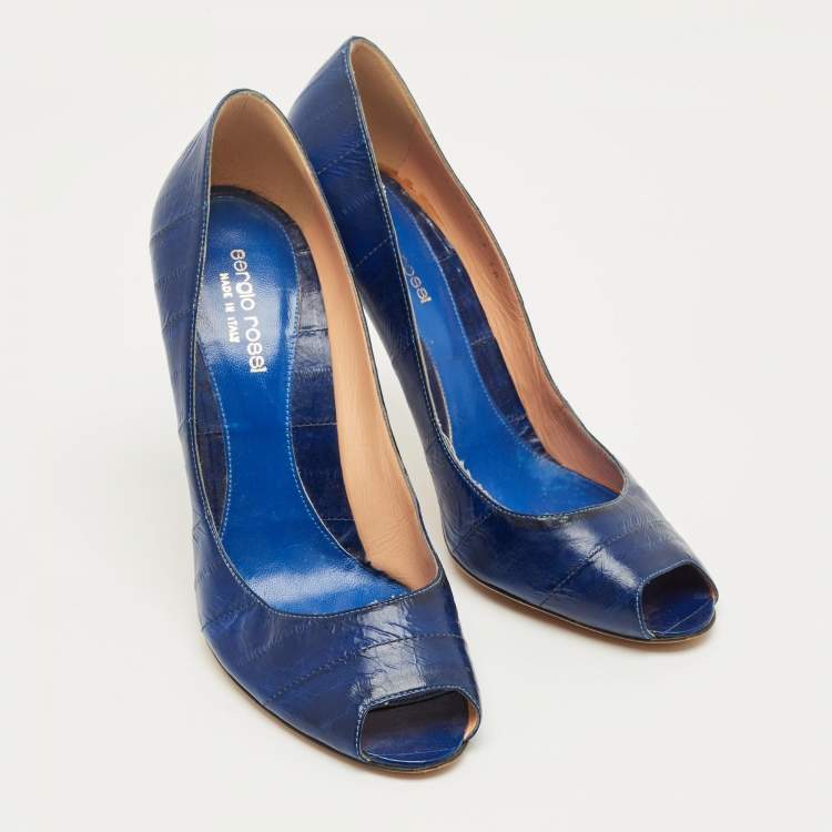 Pre Owned Sergio Rossi Blue  Eel Leather Round Toe Pumps Size 40