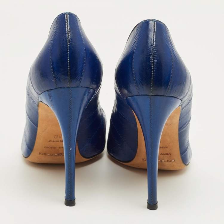 Pre Owned Sergio Rossi Blue  Eel Leather Round Toe Pumps Size 40