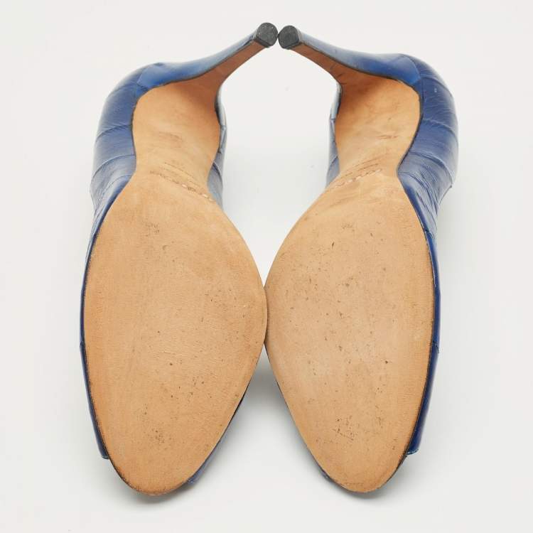 Pre Owned Sergio Rossi Blue  Eel Leather Round Toe Pumps Size 40