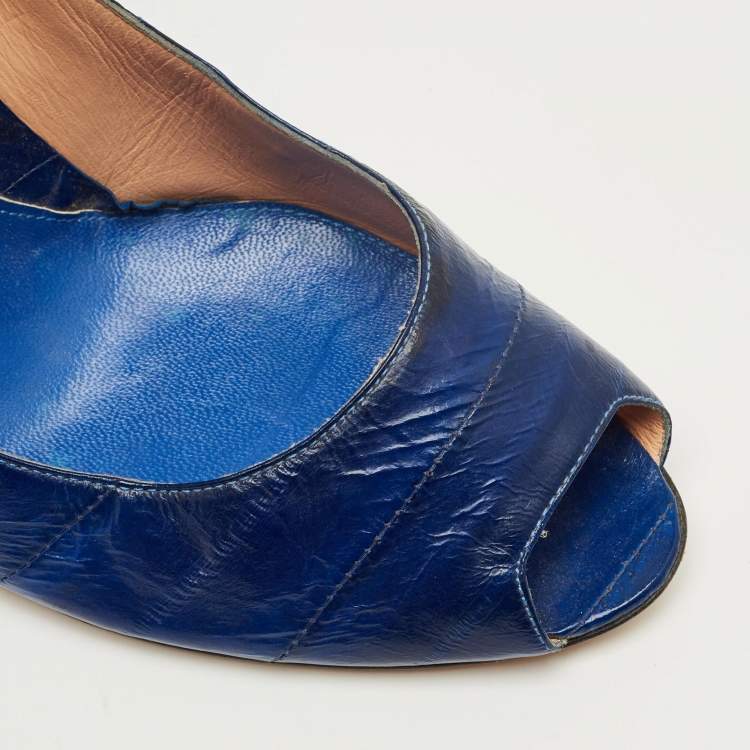 Pre Owned Sergio Rossi Blue  Eel Leather Round Toe Pumps Size 40