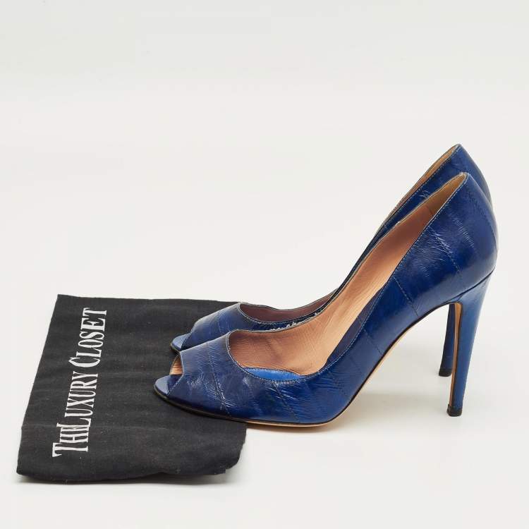 Pre Owned Sergio Rossi Blue  Eel Leather Round Toe Pumps Size 40