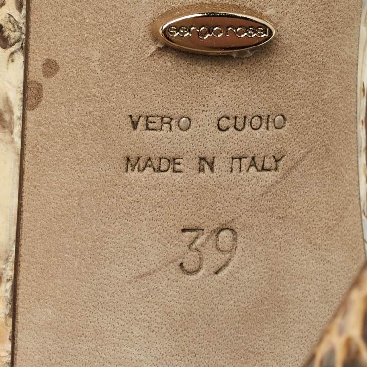 Pre Owned Sergio Rossi Beige/Brown Python Leather T-Strap Platform Sandals Size 39