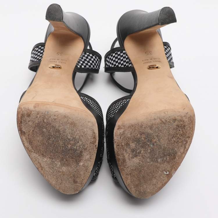 Pre Owned Sergio Rossi Black Monochrome Leather and Straw Platform Sandals Size 35