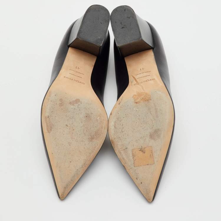 Pre Owned Sergio Rossi Black Leather Pointed Toe Block Heel Pumps Size 41
