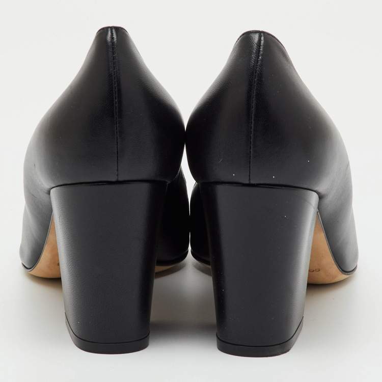 Pre Owned Sergio Rossi Black Leather Pointed Toe Block Heel Pumps Size 41