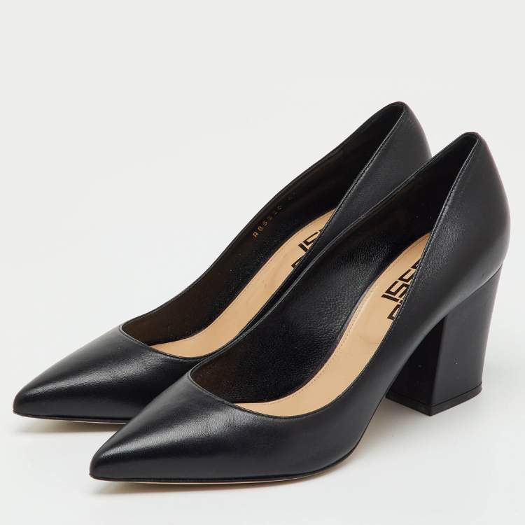 Pre Owned Sergio Rossi Black Leather Pointed Toe Block Heel Pumps Size 41