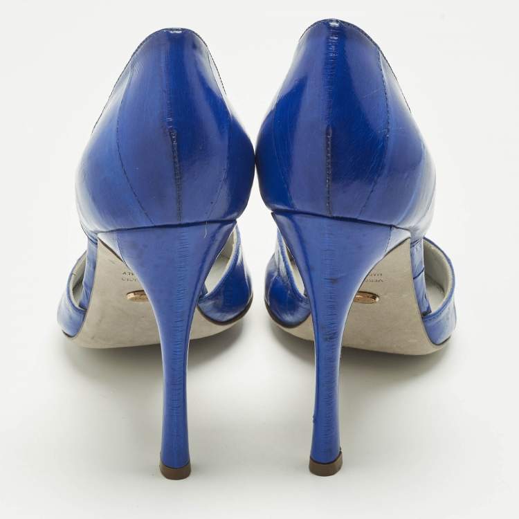 Pre Owned Sergio Rossi Blue Eel Leather D'orsay Pumps Size 38
