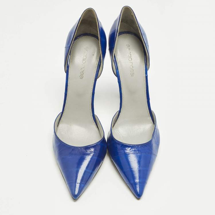 Pre Owned Sergio Rossi Blue Eel Leather D'orsay Pumps Size 38
