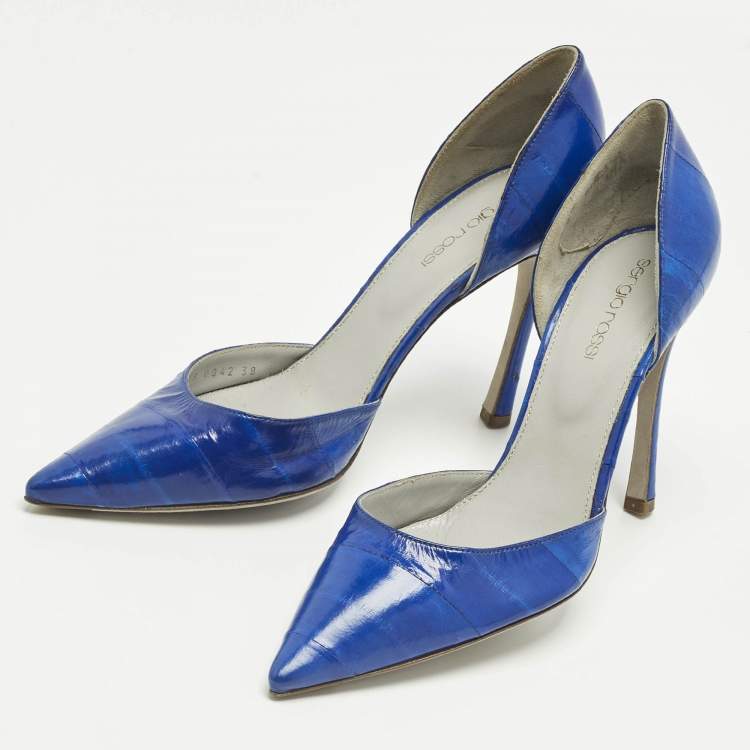 Pre Owned Sergio Rossi Blue Eel Leather D'orsay Pumps Size 38