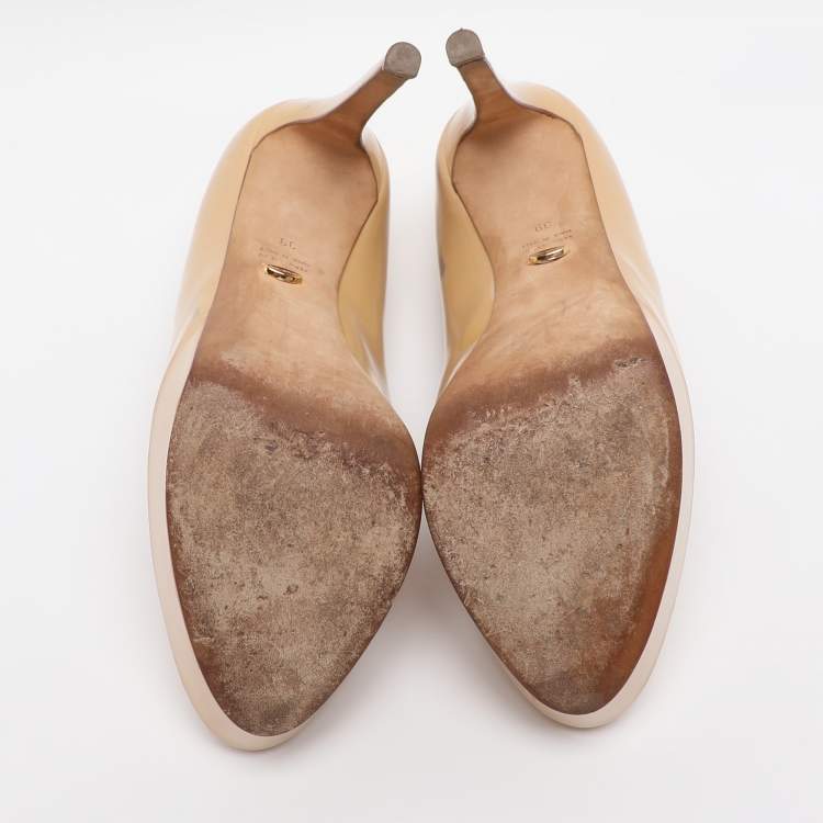 Pre Owned Sergio Rossi Size 39 Beige Patent Leather Platform Pumps