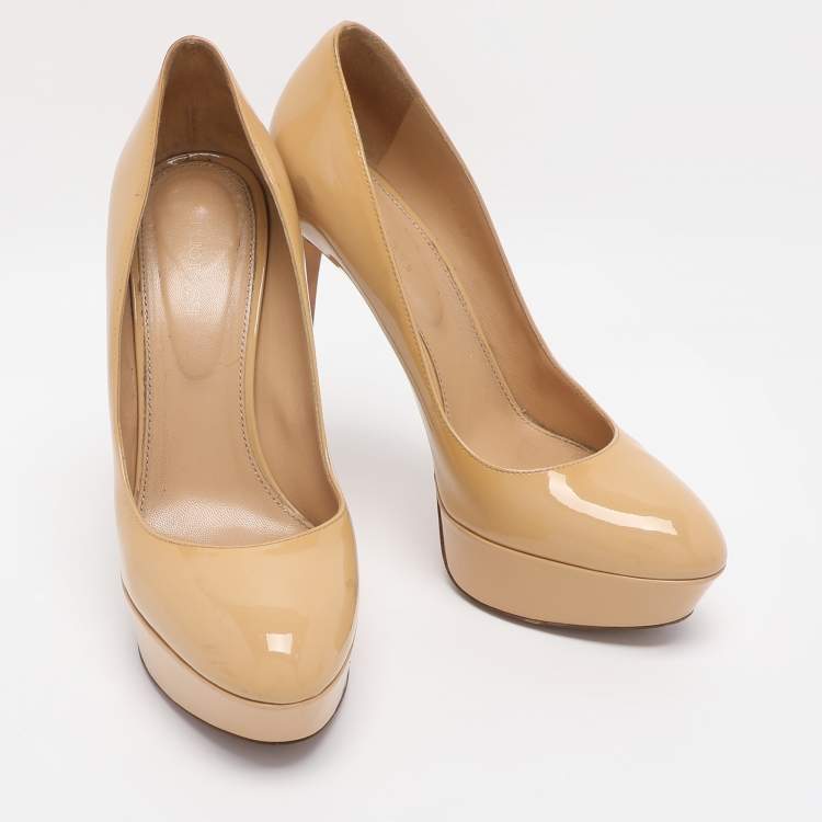 Pre Owned Sergio Rossi Size 39 Beige Patent Leather Platform Pumps