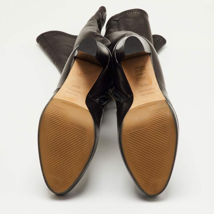 Pre Owned Sergio Rossi Size 36.5 Black Leather Platform Knee Length Boots