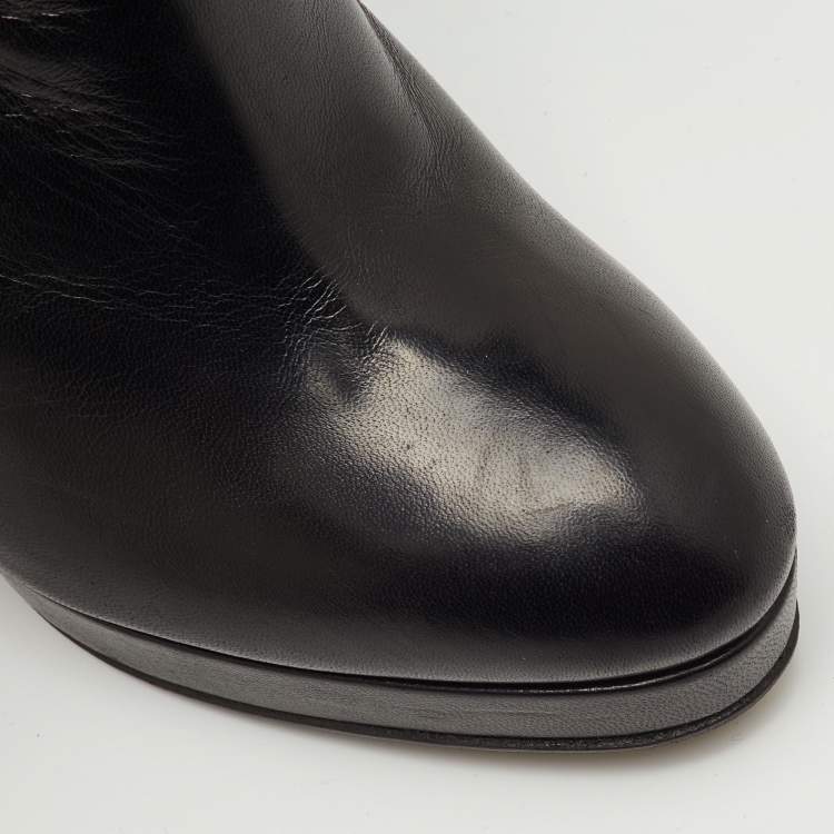 Pre Owned Sergio Rossi Size 36.5 Black Leather Platform Knee Length Boots