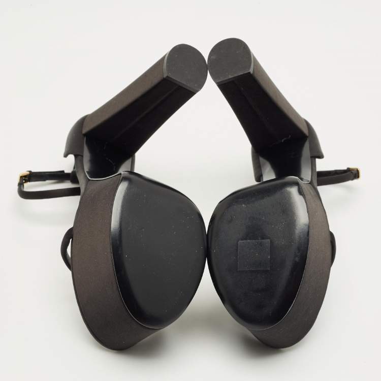 Pre Owned Sergio Rossi Size 41.5 Black Satin Platform Strappy Block Heel Sandals